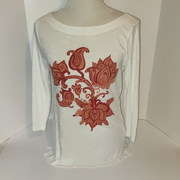 Loft Outlet Women's White and Red  Flower Paisley 3/4 Sleeve Top Size small - Picture 1 of 9